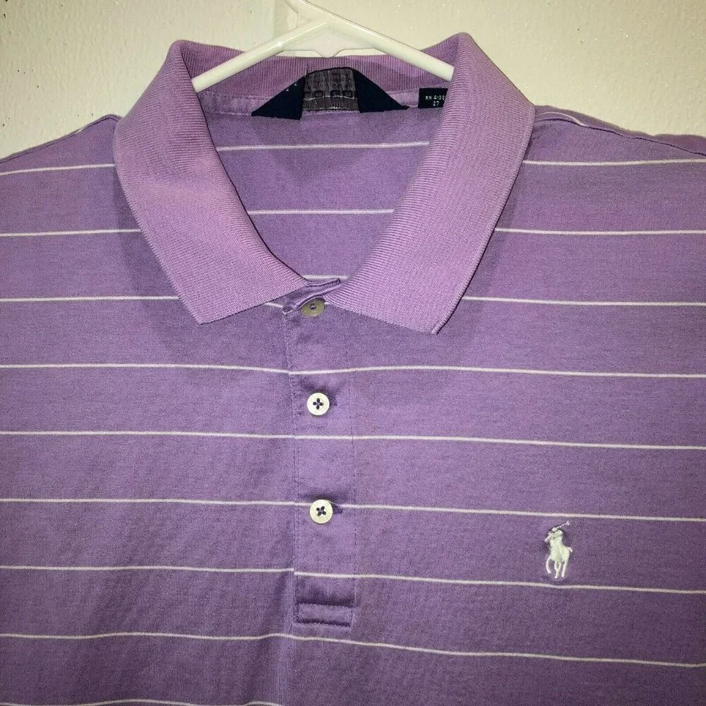 Ralph Lauren Polo Golf Shirt Mens Large Purple Striped Performance Classic Sz L